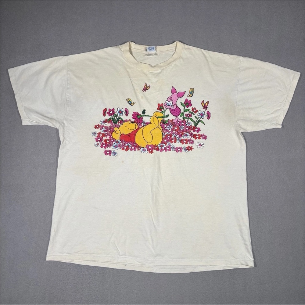 Vintage Winnie The Pooh Shirt XLarge White Piglet Field Of Flowers Stained